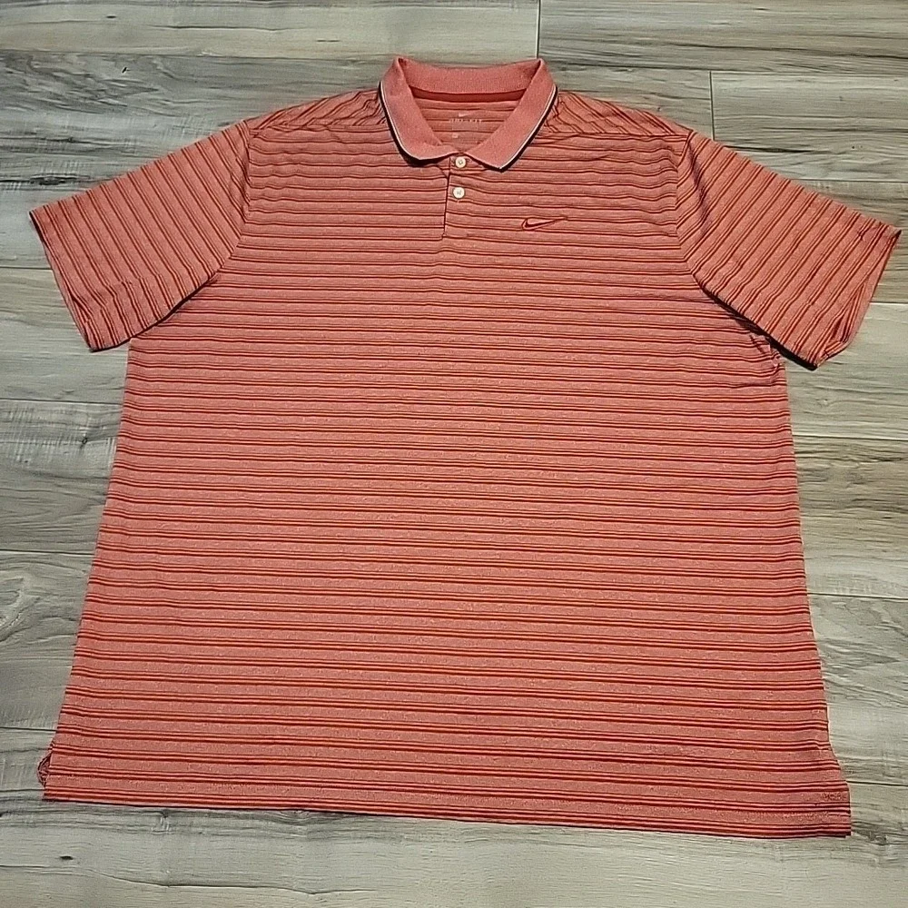 Nike Dri-Fit Polo‎ Shirt Mens XXL Red Striped Standard Performance Short Sleeve